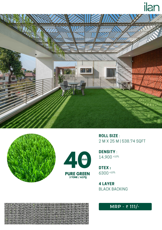 40 Mm Pure Green Artificial Grass Size Multisize Feature Easily