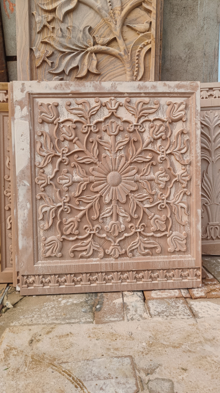 Square Carved Polished Sandstone Carving Wall Panels For Temple House