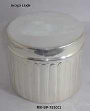 Brass Silver Finish Lid Container, for Sundries, Feature : Stocked
