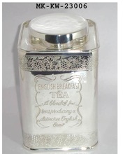 Brass Silver Finish Tea Leaves Container, Feature : Stocked
