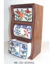 Ceramic Drawers With Wooden Chest, for Home Furniture