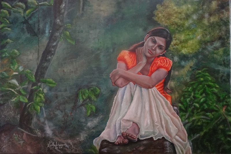 Girl in Orange Dress, oil paintings for sale