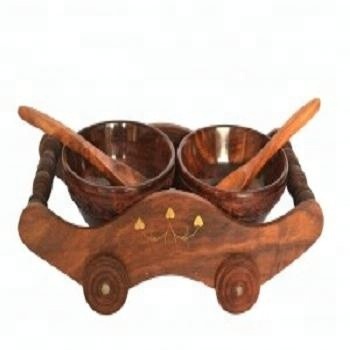 Handcrafted Wood Bowl With Tray
