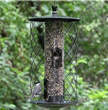 Caged Tube Metal Bird Feeder, Color : Black