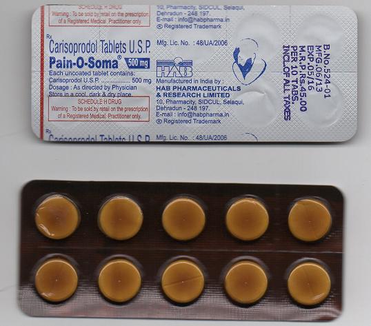 Pain-O-Soma 500mg Tablets, Packaging Type : Stripes