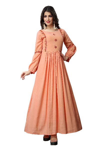 Full Sleeve Thea floar lenght designer women's gown, Pattern : Plain, Size  : XL, XXL at Rs 1,150 / 2 Piece in Surat