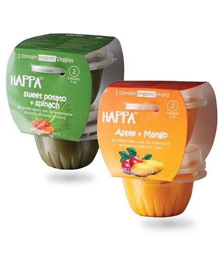 Happa Organic Sweet Potato Spinach & Apple Mango Puree Pack of 4 - 110 gm each