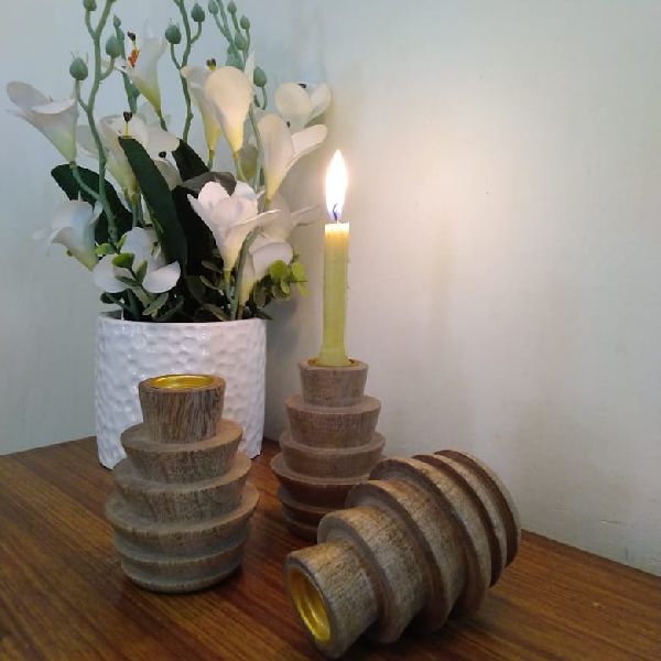 Round Wooden Candle Holder, for Dust Resistance, Shiny, Pattern : Printed