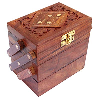 Printed Polished Wooden Foldable Jewellery Box, Color : Brown