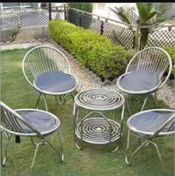 Round Polished Steel Coffee Table Set, for Garden, Home, Hotel, Color : Silver