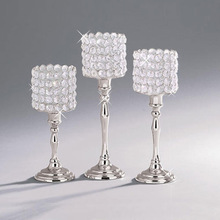 Aluminium Crystal square candle holder, Color : silver