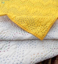 Zigzag cotton kantha quilt, Technics : Handmade