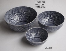 Pressed Aluminium Bowl with floral patterns in Grey color