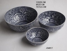 pressed Aluminium Bowl with floral patterns in Grey color