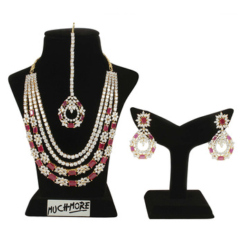 Ruby Gold Tone American Diamond Necklace, Main Stone : Imitation Crystal