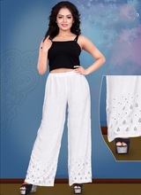 Kesari Exports Pants Royal Rayon Embroidered Plazzo, Feature : Breathable, Eco-Friendly, QUICK DRY