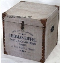 Genuine Leather vintage industrial canvas box