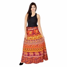 100% Cotton Printed Long Wrap Skirt