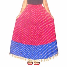 Tow Color Cotton Leheriya Print Skirt, Size : XXL