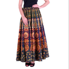 Cotton peacock mandala print skirt, Feature : Plus Size