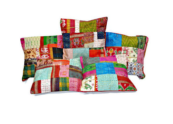 Silk Sari Kantha Decorative throw Pillow