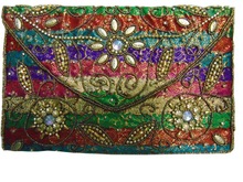 Beaded embroidered clutch bag, Color : Multi