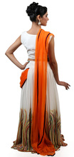 Elegant orange White lehnga, Feature : Dry Cleaning, Eco-Friendly