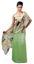 Silk Green Skirt Saree, Technics : Printed