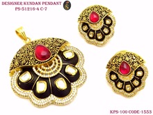 Kundan Blackish Pendant with Earring, Occasion : Anniversary, Engagement, Gift, Party, Wedding