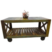Rustic Solid Wood Coffee Table with wheels
