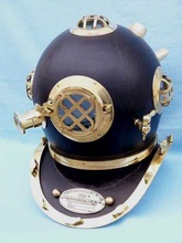 Brass Black Leather Pasted Mark V Marine  Diving Helmet