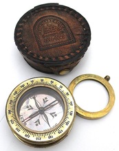 Brass Compass In Leather Case