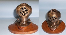Brass Nautical Antique Finish 4 inch Mini Decorative Diving Helmet with Wood Base