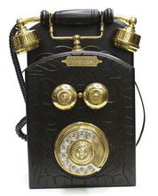 Brass Vintage Wooden Wall Telephone,