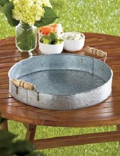 GALVANIZED ROUND TRAY WITH WOOD HANDLE, for KITCHEN DECOR, Feature : Eco-Friendly