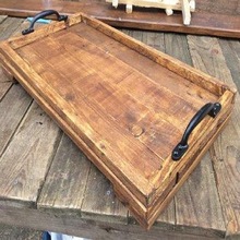 WOODEN TRAY WITH METAL HANDLE, Feature : Handmade