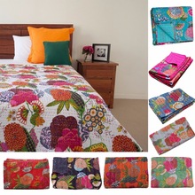 100% Cotton Bedspread work Throw Kantha, Pattern : Embroidered