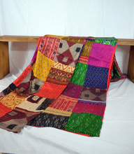 Indian Silk Sari Kantha work, Color : Multi-colors
