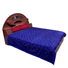 Mirror Embroidery Mirror Work Bed cover, Color : Royal Blue