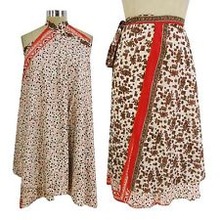 Silk Sari Patchwork double layered skirt, Color : multicolor
