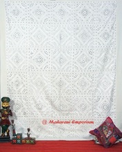 White Embroidery Mirror Work Bed Sheet King