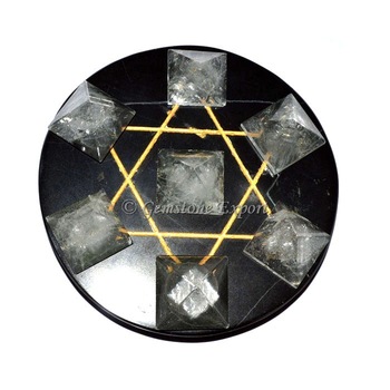 Black Agate With Crystal Quartz Pyramids Pentagram