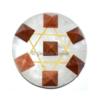 Crystal Quartz Pentagram With Peach Aventurine Set