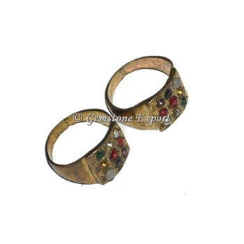 Golden Chakra Gemstones Ring, Main Stone : Agate