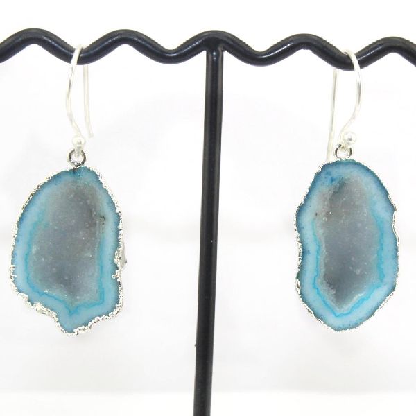 Geode Slice Druzy Silver Plated Earring, Occasion : Anniversary, Engagement, Gift, Party, Wedding