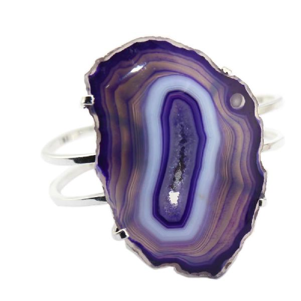 Purple Slice Agate Bangle Bracelet, Occasion : Anniversary, Engagement, Gift, Party, Wedding, Casual