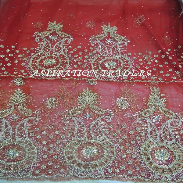 Net Lace Crystal Stones Beaded George Fabric