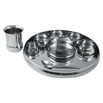 Round Shape stainless Steel Deluxe Thali Set, Color : Silver