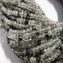 Round Black Rutile Tourmalinated Quartz Faceted Beads