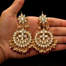 Maroon Color Imitation Pearl Kundan Earring, Occasion : Anniversary, Engagement, Gift, Party, Wedding